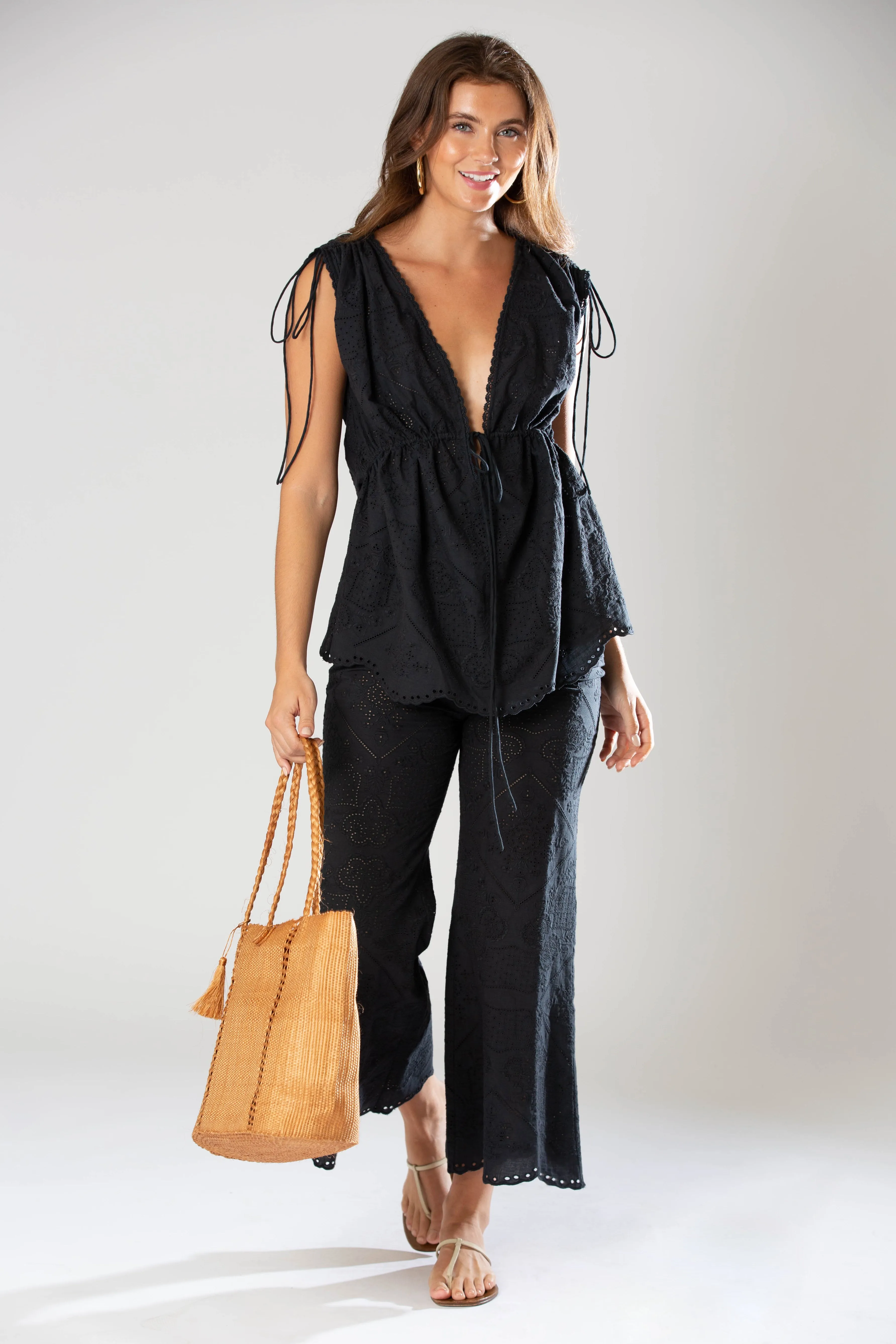 Alegra Eyelet Crop Flare Pant