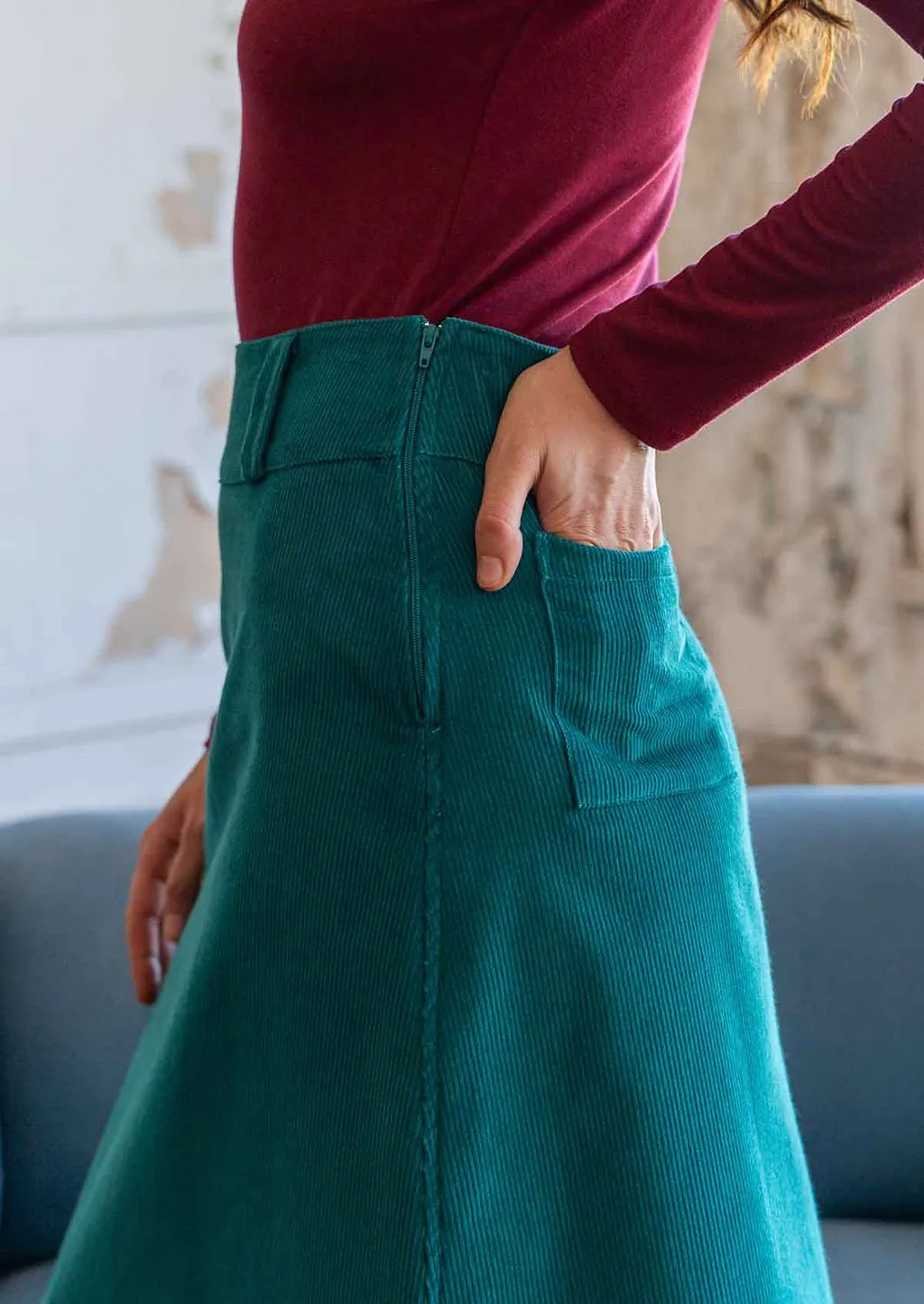 Belt Loop Corduroy Skirt Everglade
