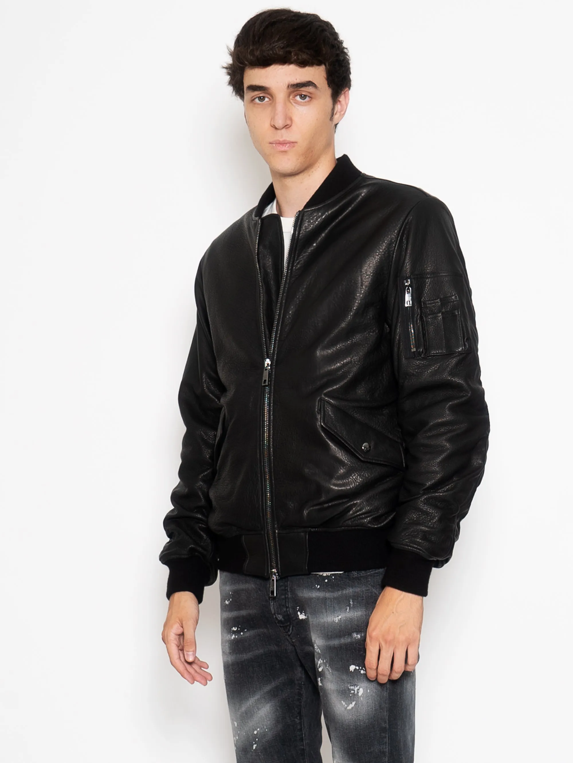 Black Leather Bomber