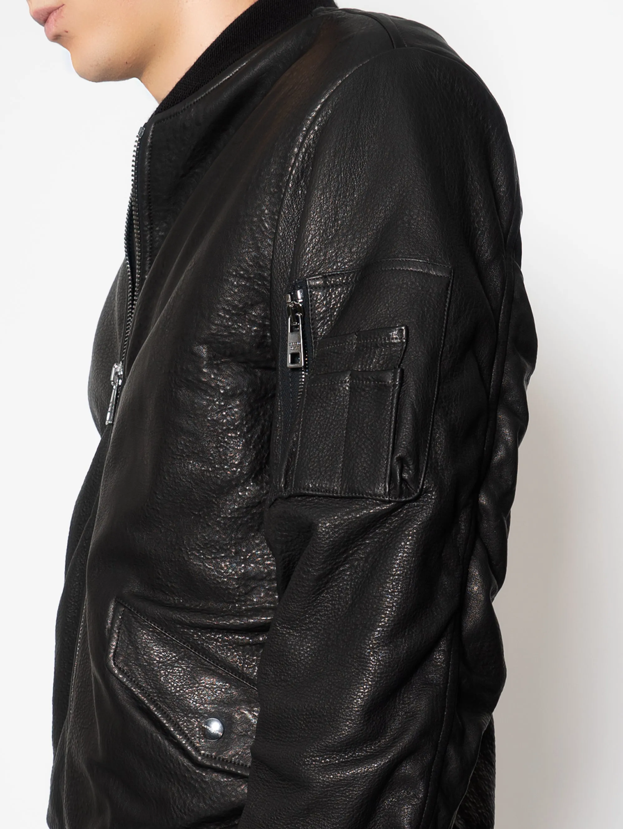 Black Leather Bomber