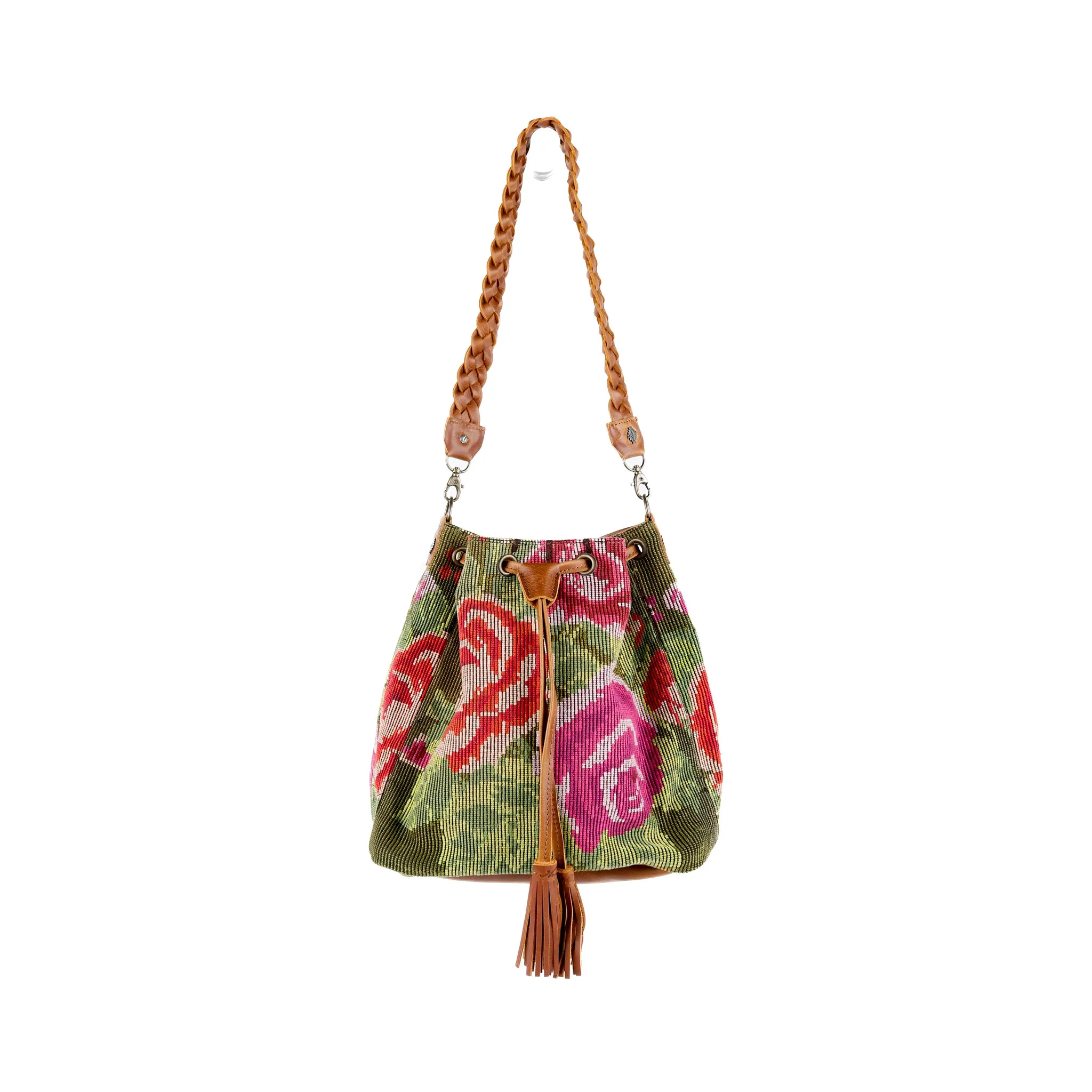 DRAWSTRING BUCKET BAG - OOAK HUIPIL - CAFE - NO. 15694