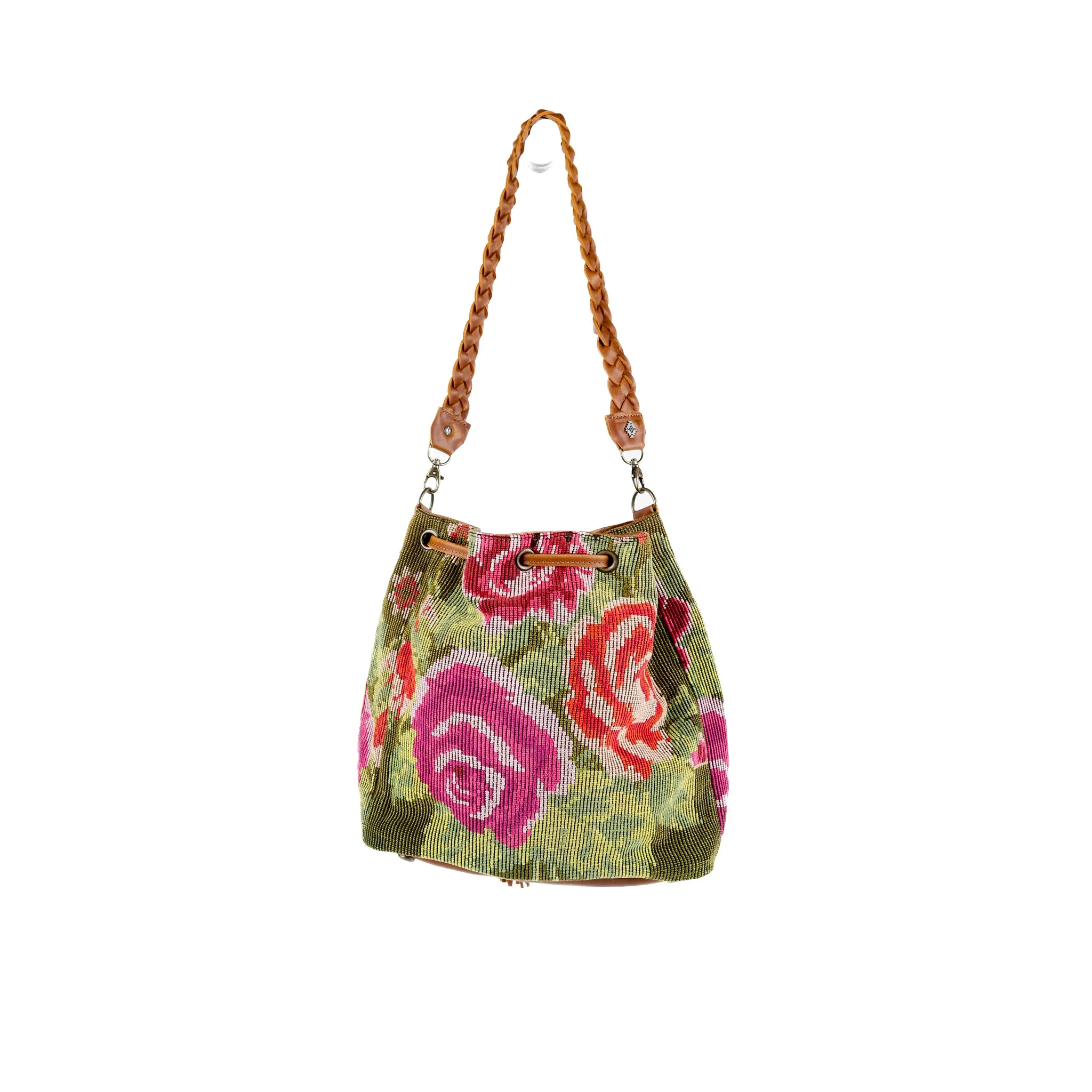DRAWSTRING BUCKET BAG - OOAK HUIPIL - CAFE - NO. 15694