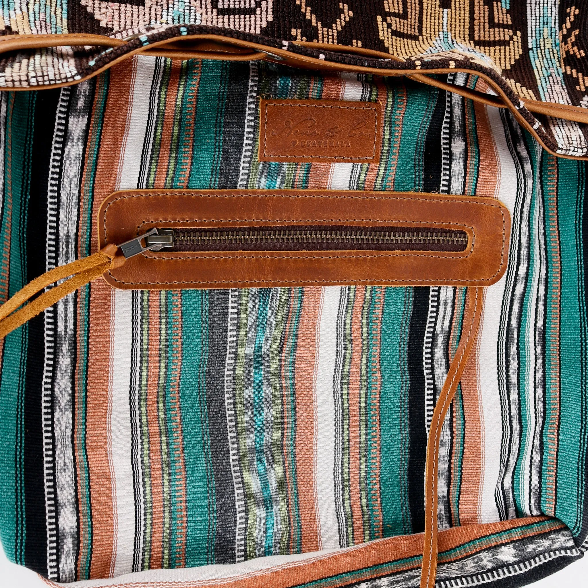 DRAWSTRING BUCKET BAG - OOAK HUIPIL - CAFE - NO. 15695