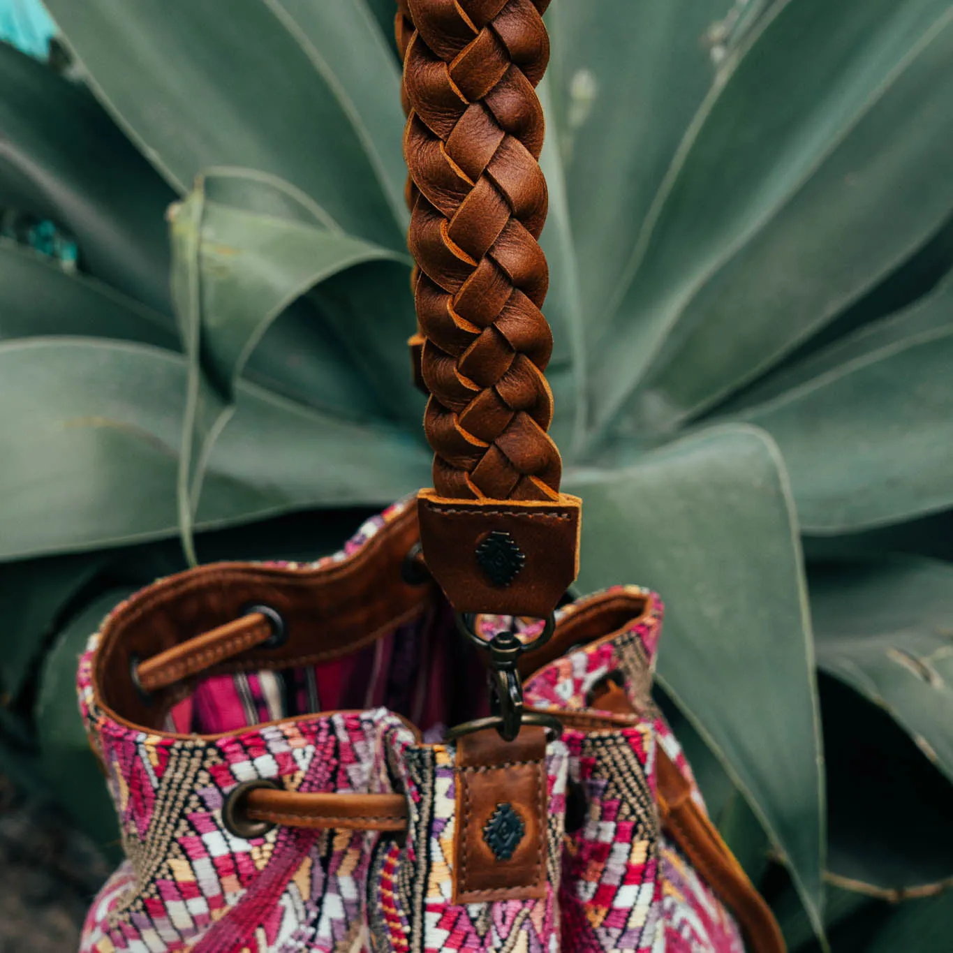 DRAWSTRING BUCKET BAG - OOAK HUIPIL - CAFE - NO. 15696