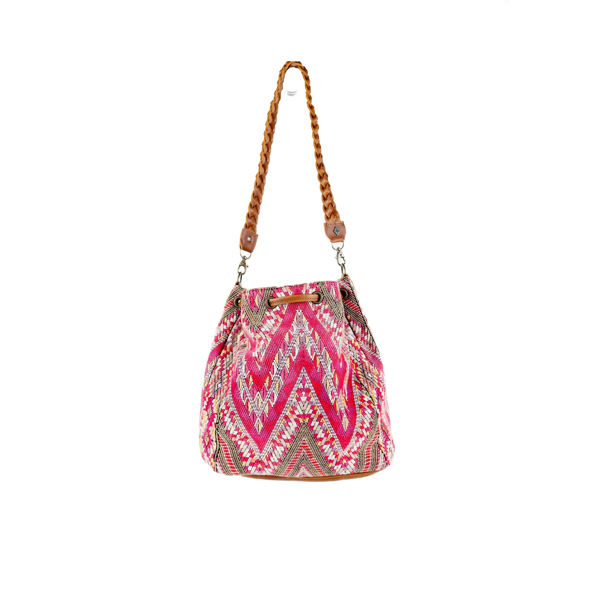 DRAWSTRING BUCKET BAG - OOAK HUIPIL - CAFE - NO. 15696