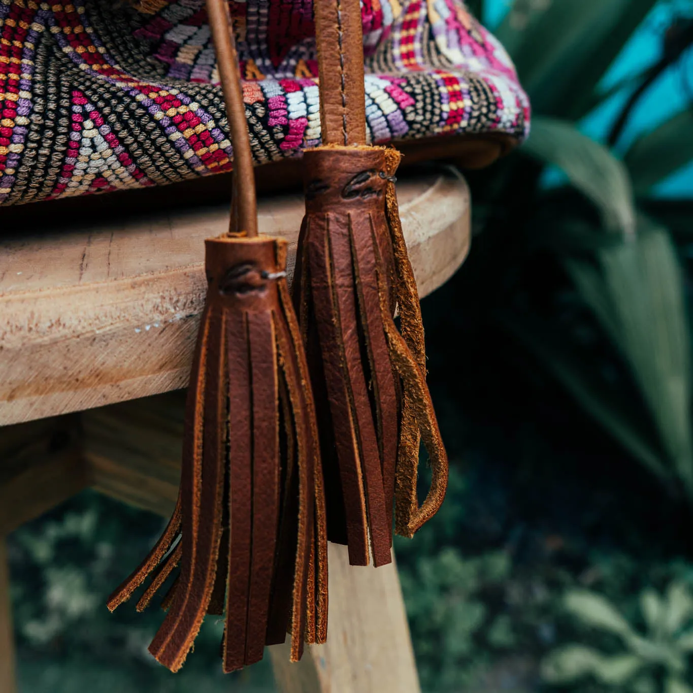DRAWSTRING BUCKET BAG - OOAK HUIPIL - CAFE - NO. 15696