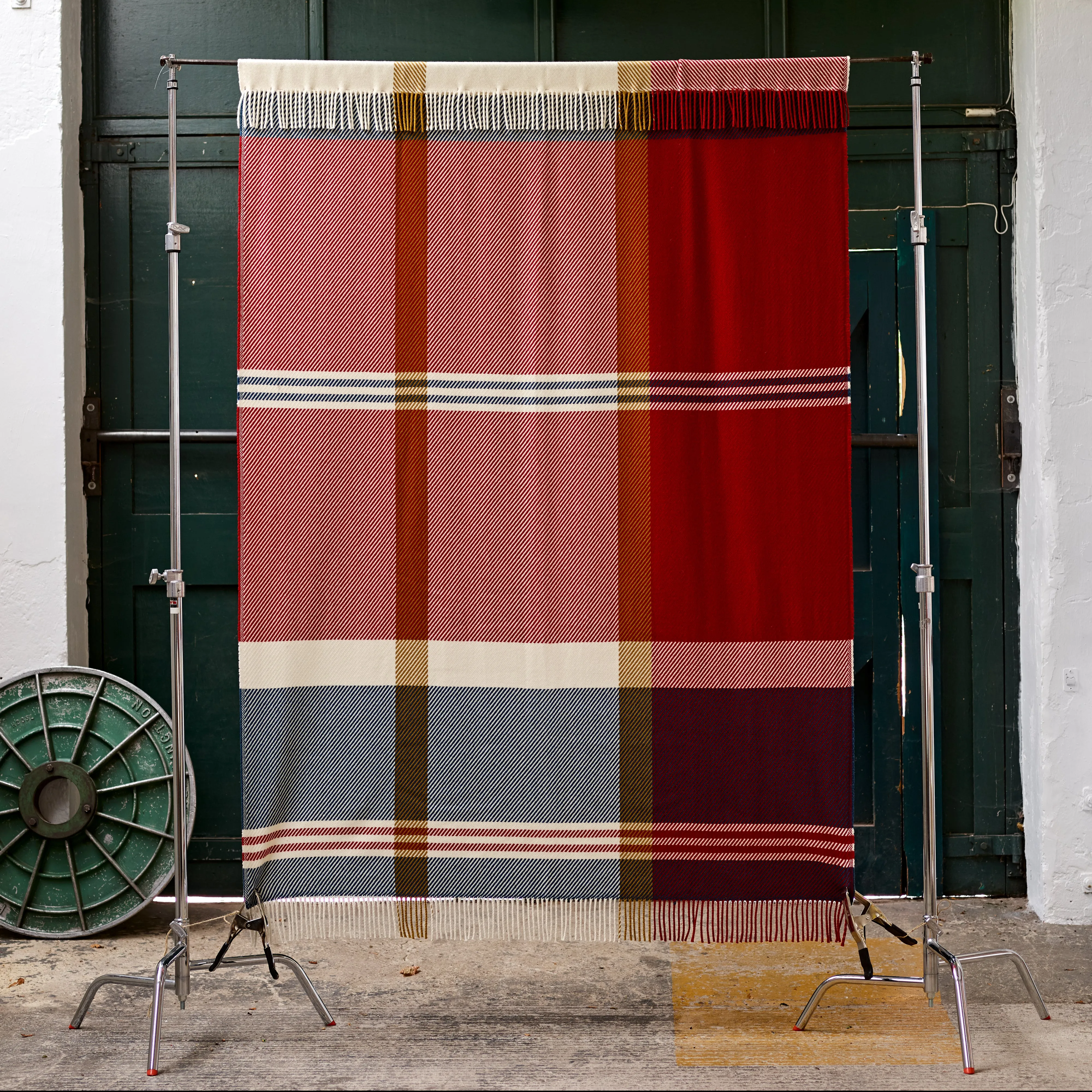 Fine Merino Exe Check Blanket in Ruby