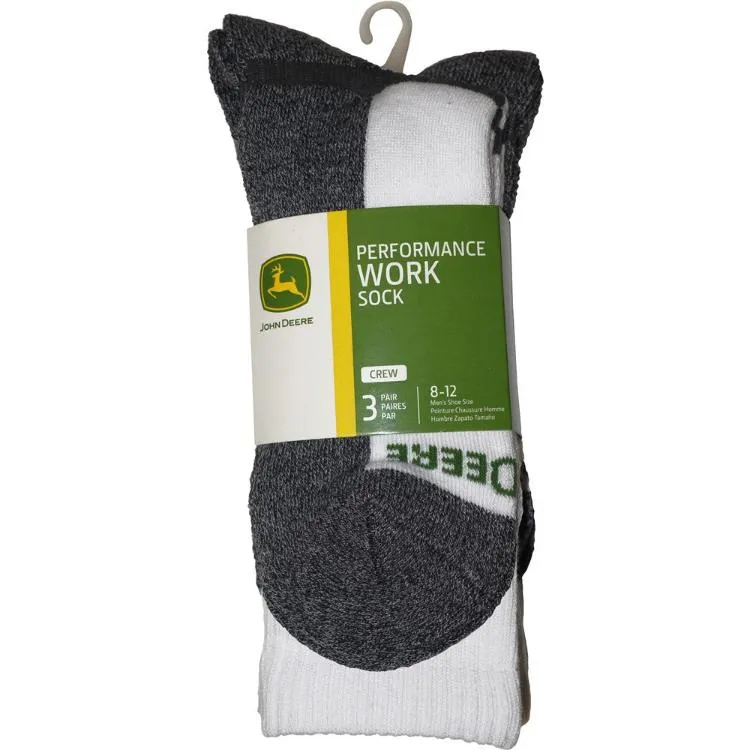 John Deere 3 Pack Crew Work Socks - White/Grey