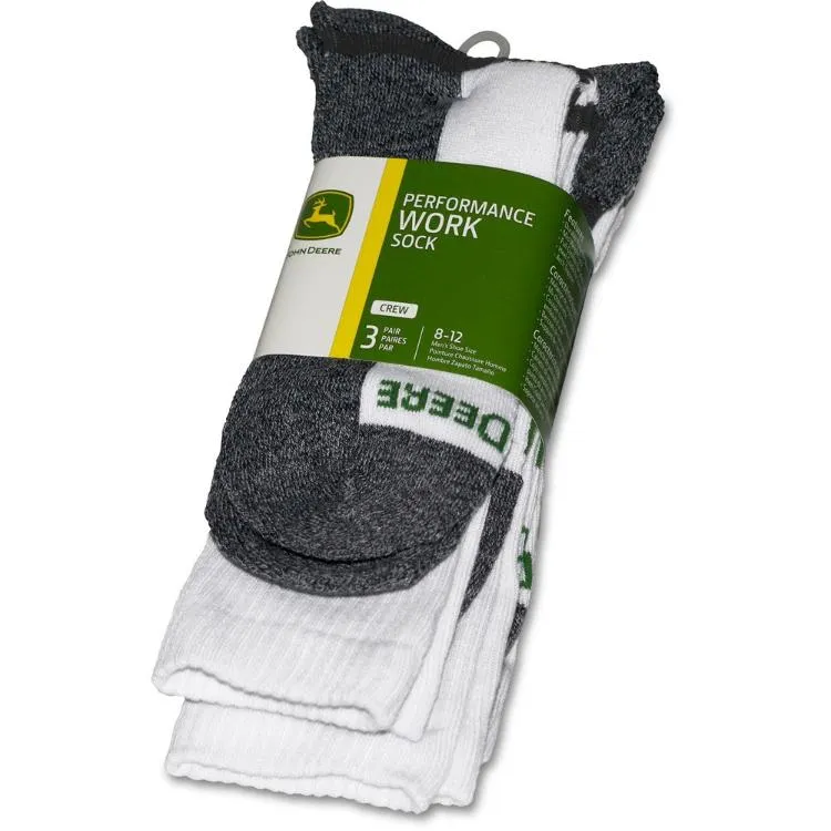 John Deere 3 Pack Crew Work Socks - White/Grey