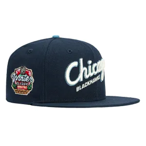 New Era 59Fifty Chicago Blackhawks Winter Classic Patch Script Hat - Navy