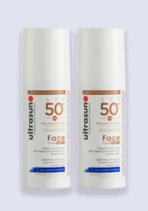 Ultrasun Face Tinted Honey Anti-Ageing SPF 50  50ml - 2 Pack Saver