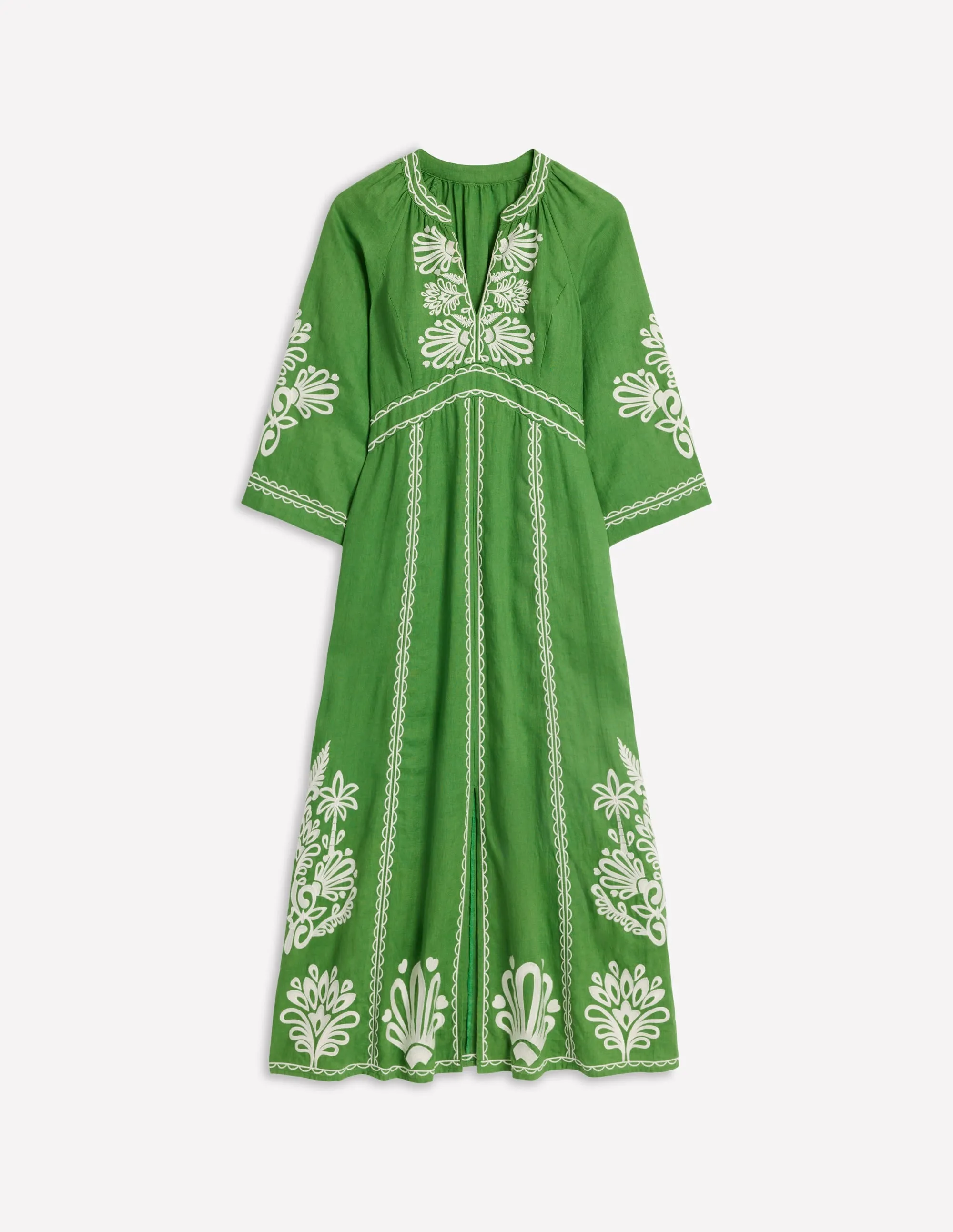Una Linen Embroidered Dress-Paradise Green