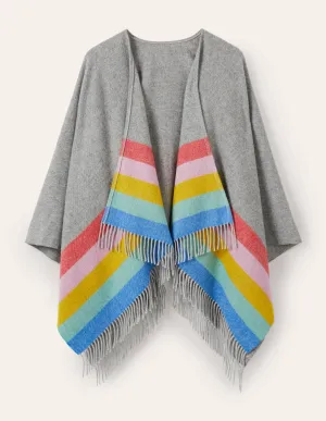 Wool Cape-Grey. Rainbow Stripe