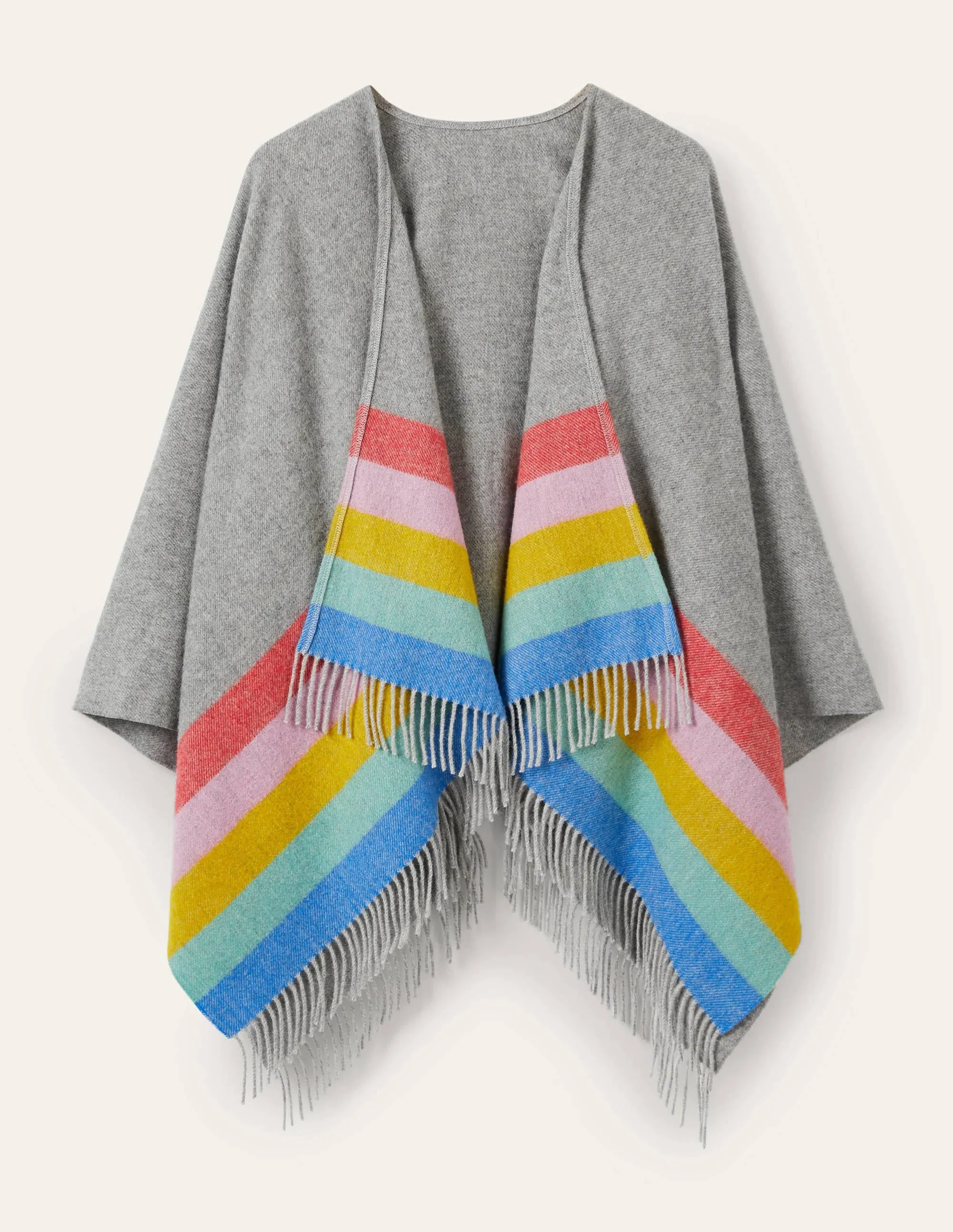 Wool Cape-Grey. Rainbow Stripe