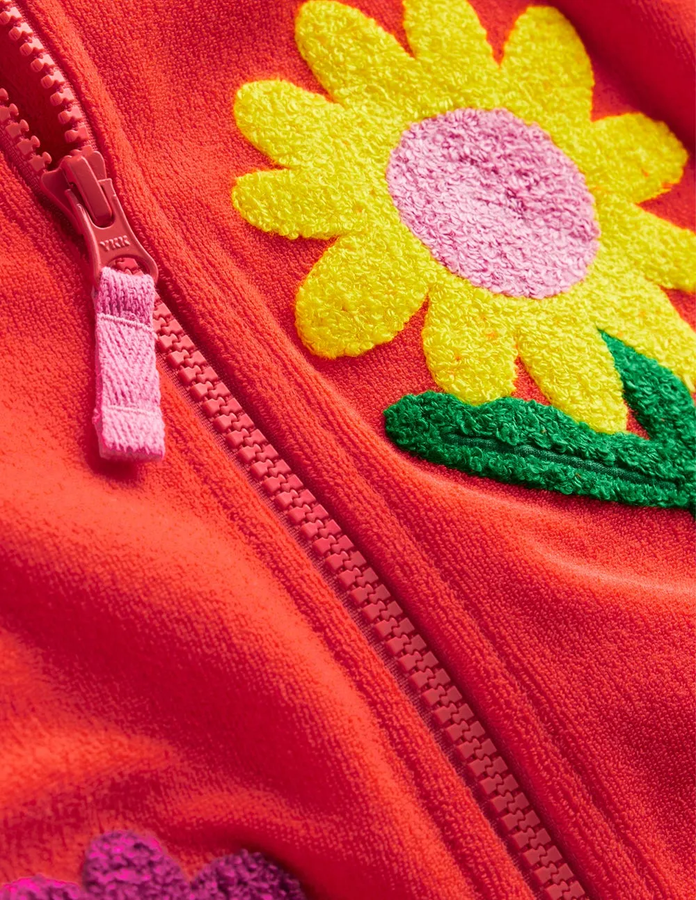 Zip-Through Towelling Hoodie-Coral Orange Flowers
